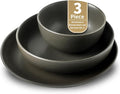3 Piece Dinnerware Set Stoneware Plate and Bowl Set Ceramic Serveware Set Scratch Resistant Dishwasher &amp Microwave Safe Matte Black