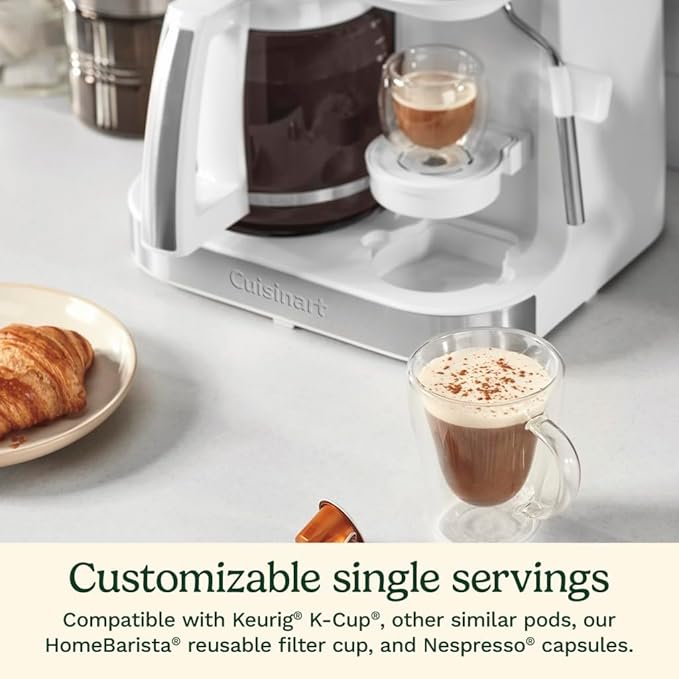 Cuisinart Coffee Center Barista Bar 4-in-1 Coffee Maker Single-Serve Pods Compatible Coffeemaker Three Brewing Sizes SS-4N1WNAS White