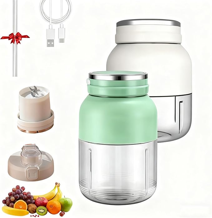 Blender Mini Japan 28/37fl Oz Hand Blender Leak Proof Design No Filter Required | Wireless | One Cup with Double Lid USB-C Rechargeable for Smoothies Shakes (2pcs 37fl Oz)