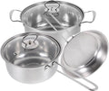 DECHOUS Stainless Steel Cookware Set Small Sauce Pan with Spout Stewing Pot Frying Pan Resistant Cooking Pots with Comfortable Steel Handles