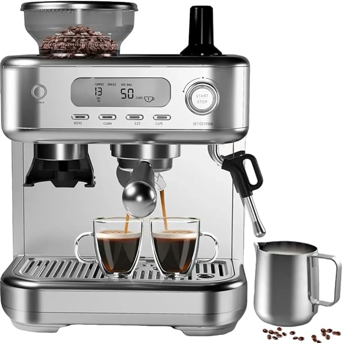 Espresso Machine With Grinder15 Bar Espresso Coffee Machine With LCD Smart Screen and PID Temperature Control for Cappuccino/Latte Stainless Steel