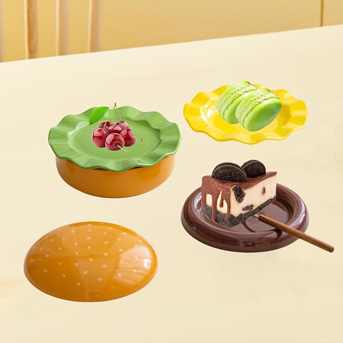 Ceramic Dinnerware Set Stackable Burger Plate Bowl Set with Lid Tableware for Kitchen
