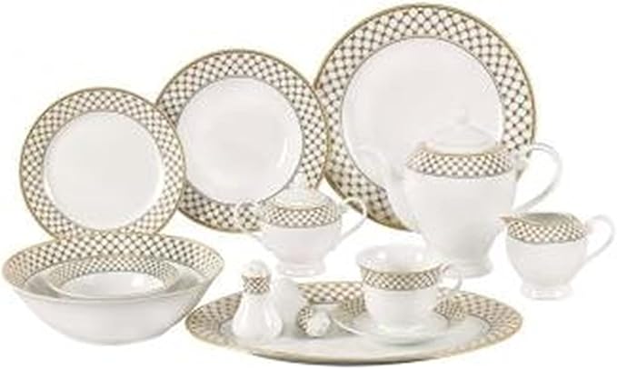Lorren Home Trends 57-Piece Porcelain Dinnerware Set with Silver Accent Border Service for 8