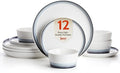 Sweese 12 Piece Dinnerware Sets for 4 - Porcelain Plates and Bowls Set - Scratch Resistant Dishwasher and Oven Safe Round Dinner Sets - Dish Sets -White and Blue Gradient