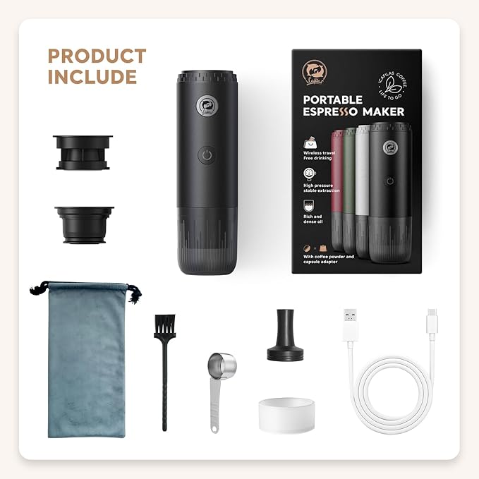 Portable Espresso Maker with Self Heating 19 Bar Electric Travel Coffee Maker for Camping&ampCar 2-in-1 Mini Espresso Machine Compatible with Nespresso Capsules &amp Ground Coffee 7800mAh Battery