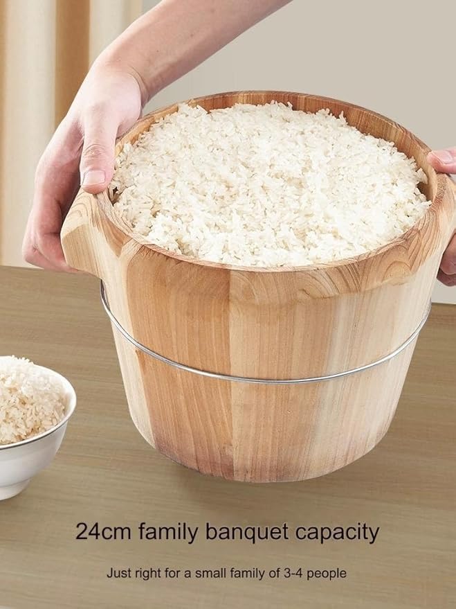 1 Set of Wooden Rice Barrel Rice Steaming Barrel Rice Mixing Barrel with Lid Suitable for Home Kitchen Restaurant(24 * 20cm)