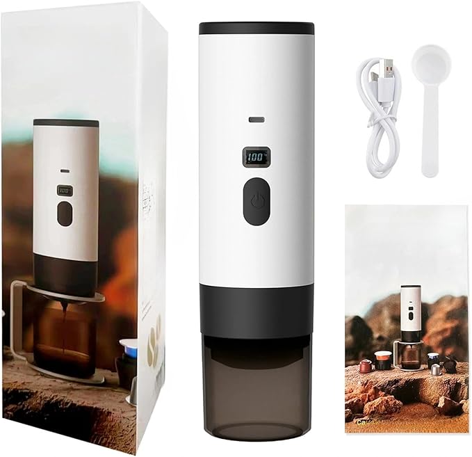 Portable Electric Espresso Coffee Maker Rechargeable Capsule Machine 90ML Tank 120ML Cup 5 Colors (Pearl white standard plate without bracket velvet bag)