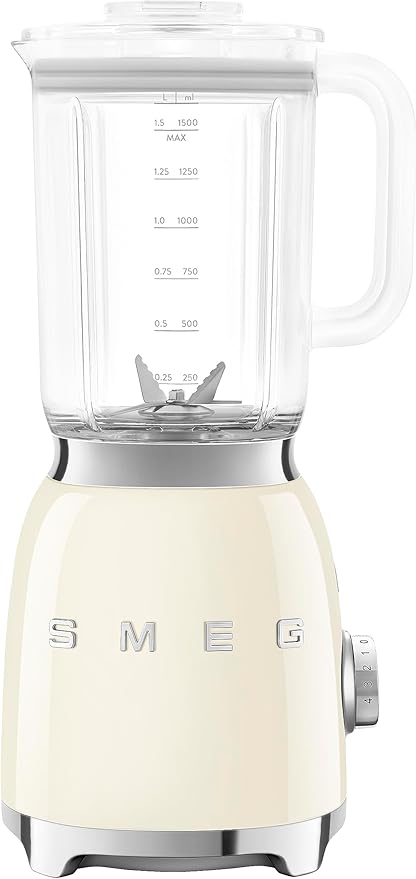SMEG BLF03 Retro Style Blender – 600W Countertop Blender with 48 oz BPA-Free Jug 3 Speeds + Pulse Ice Crush &amp Smoothie Functions – 50s-Inspired Design-Cream