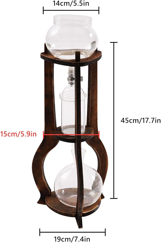 Cold Brew Drip Coffee Maker 600ml/20.29oz Capacity 6-8 cup Iced Coffee Cold Brew Drip Tower Coffee Maker Ice Coffee Machine for Home Office Coffee Shop Brown