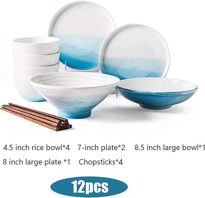 Porcelain Dinnerware Set Complete Porcelain Combination Modern Dinnerware Set Include Plates Bowls Sets -Service For 4/6Blue12 Pcs