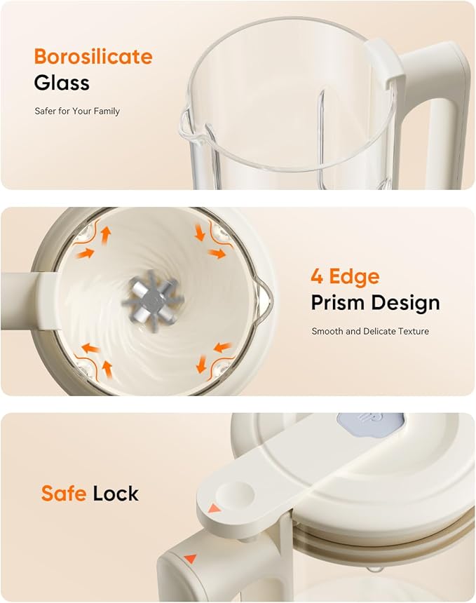 8-in-1 Automatic Nut Milk Maker Machine 34oz Heated Plant-Based Milk Machine with Auto-Clean 10-Blade System for Creamy Almond Oat Soy &amp Dairy-Free Milk 12H Timer