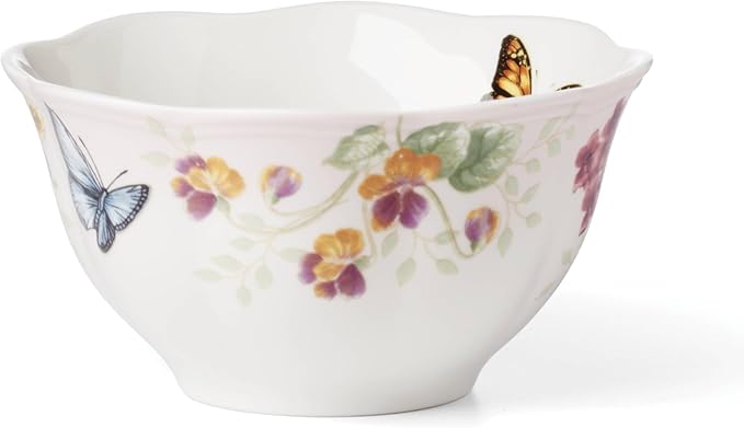 Lenox Dinnerware Set Butterfly Meadow Pink 12-Piece Set Service For 4 Porcelain Bowls Plates And Bowls Set Microwave Safe Dishwasher Safe Dishes Home &amp Kitchen (Assorted 12 Pieces)