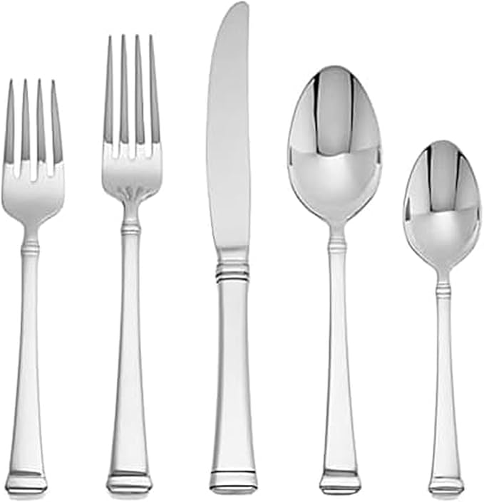 Mikasa Harmony 45-Piece Silverware Set 18/10 Stainless Steel Cutlery for 8 Includes Forks Knives Spoons and 5-Piece Serving Utensils Set