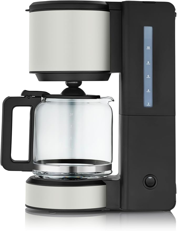WMF Stelio Aroma Filter Coffee Maker with Glass Carafe Filter Coffee 10 Cups Stainless Steel Coffee Maker Drip Resistant Heating Plate Auto Shut Off 1000 W Matte Grey