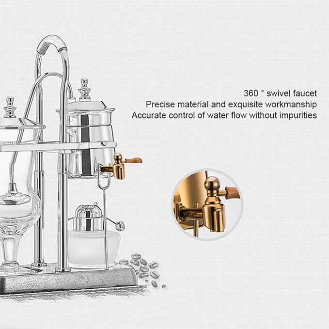 Siphon Coffee Maker 3-5 Cups Detachable Siphon Coffee Brewer 304 Stainless Steel Mesh and High Borosilicate Heat-Resistant Glass Double Ridged Fulcrum with Tee Handle for Coffee Tea