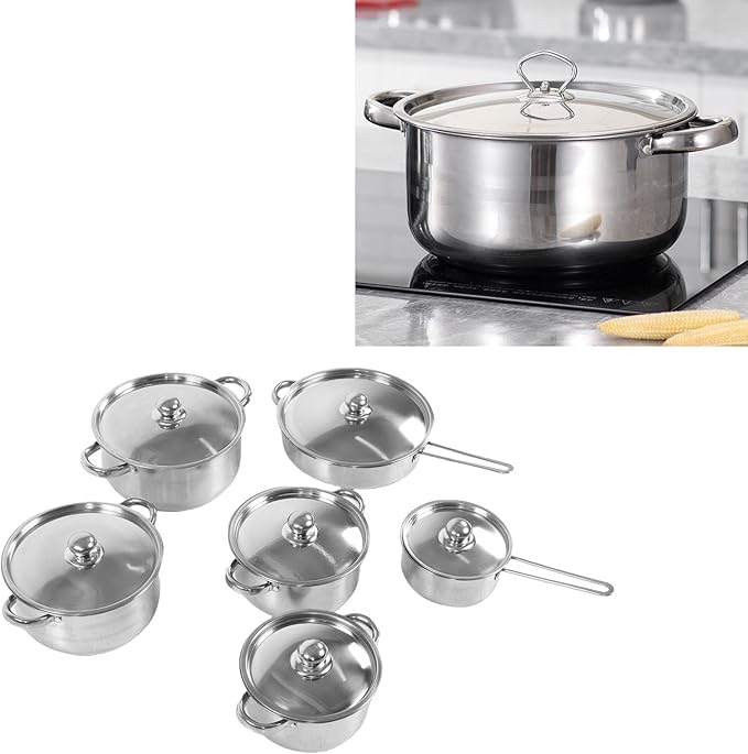 Stainless Steel Cookware Set 6 Piece Induction Kitchen Cooking Pots and Pans Set with Lids for Stir Frying Boiling Soup and Barbecue