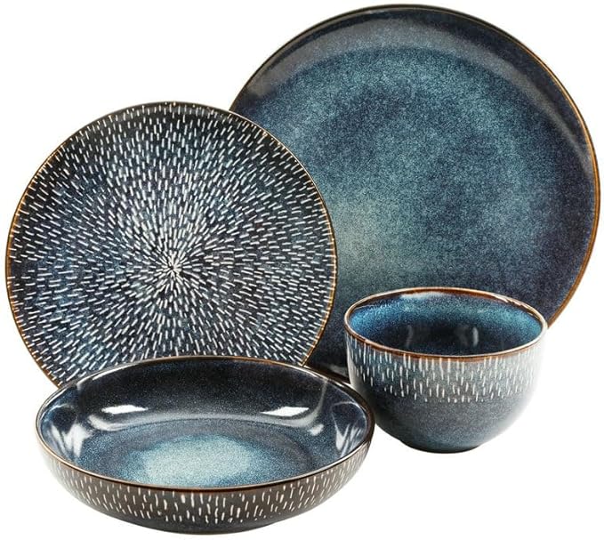 16-Piece Bowl Dinnerware Set Vintage Ceramic Stoneware Tableware Set with Dinner