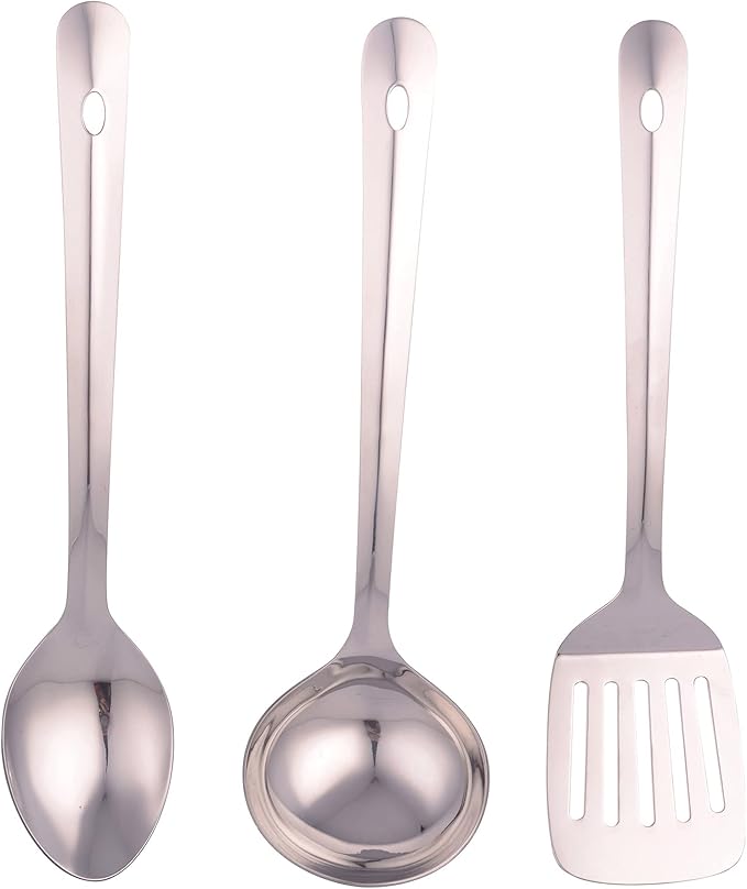 San Ignacio Set 3pc Frying Pan (20+24+28cm) Green Pressed Aluminium with Set 3 Pc Stainless Steel Kitchen Utensils with Set 4pc Stainless Steel Knives