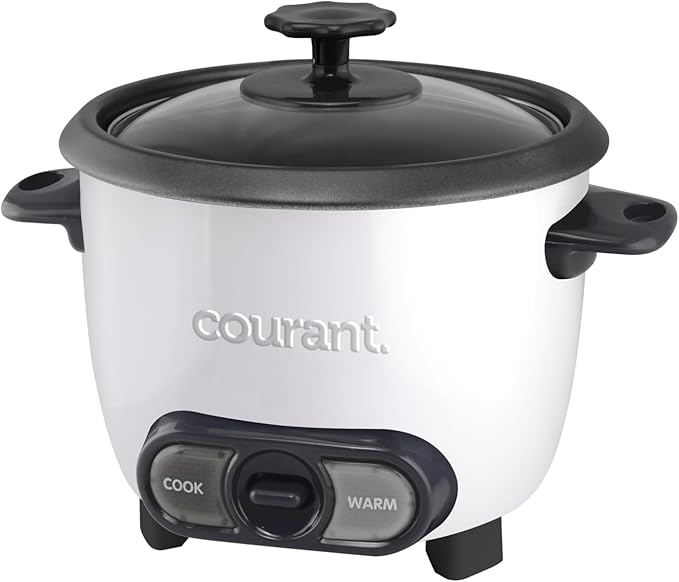 Courant Rice Cooker 6-Cup (Cooked) Removable Non-Stick Bowl One Touch Rice Cooker White