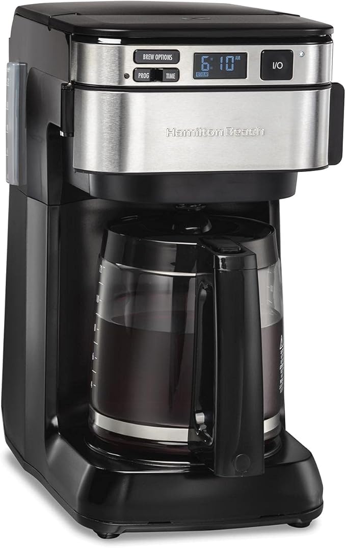 Hamilton Beach 24782 Retro Toaster with Wide Slots Sure-Toast echnology Bagel &amp Defrost Settings &amp Programmable Coffee Maker 12 Cups Front Access Easy Fill Pause &amp Serve