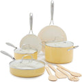 GreenLife Artisan Healthy Ceramic Nonstick 12 Piece Cookware Pots and Pans Set Stainless Steel Handle PFAS-Free Dishwasher Safe Oven Safe Yellow