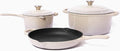 Larder &amp Vine 5-Piece Enameled Cast Iron Cookware Set - Includes 5.7 Quart Dutch Oven with Lid 10.25 Inch Skillet 2.2 Quart Saucepan with Lid (Stone)