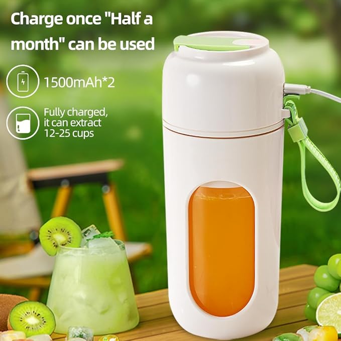 Portable Fruit Juicer Cup with 12-Blade Steel Cutter 340ml Smoothie Maker Rechargeable Personal Blender with Detachable Straw White