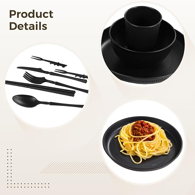 Generic Unbreakable Wheat Straw Dinnerware Set 20 Pcs For 4 6 Or 8 People Plates Bowls Cups Cutlery Included Dishwasher And Microwave Safe Stackable