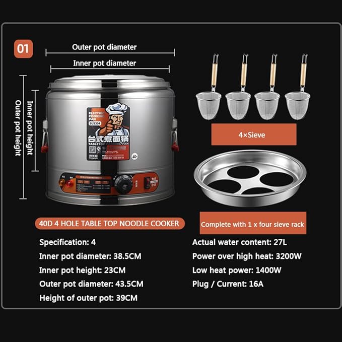 Stainless Steel Commercial Noodle Cooker Energy-Saving and Thermal Insulation Tabletop Noodle Bucket Noodle Cooker Applicable to Dumplings Marinated Materials and Spaghetti Etc4