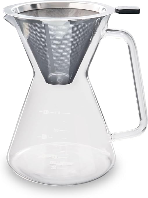 London Sip Glass Pour Over Coffee Carafe Coffee Maker with Reusable Stainless Steel Filter Ergonomic Handle and Easy-Pour Spout 4-Cup (600 mL)