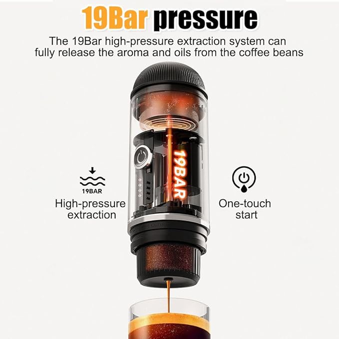 MiOYOOW Portable Electric Espresso Machine Rechargeable Mini Travel Camping Coffee Makers Self-Heating Coffee Maker for Travel Camping Office Home