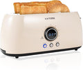 Toaster 4 Slice KOTlAN Retro Long Slot Toasters with CountdownTimerStainless Steel ToasterBagelDefrostReheatCancel FunctionsExtra Wide Slots6 Toast SettingsRemovable Crumbs TrayWhite