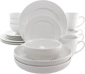 18-Piece White Porcelain Dinnerware Set with Serving Bowls – Elegant Textured Dish Set for 4 Microwave &amp Dishwasher Safe