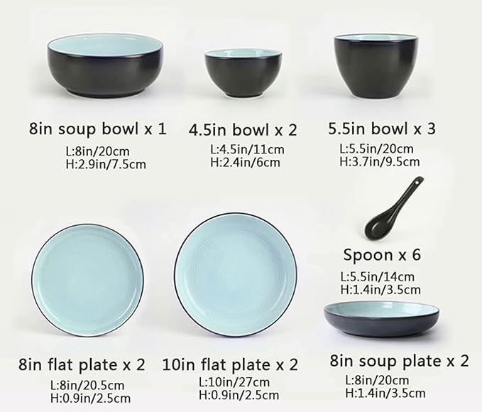 Dinnerware Set 18 Pieces Stoneware Dinnerware Dinner Set for 4 Vintage Look Dinner Dish Set Chip Resistant Tableware Set with Dinner Plate Dessert Plate Bow(