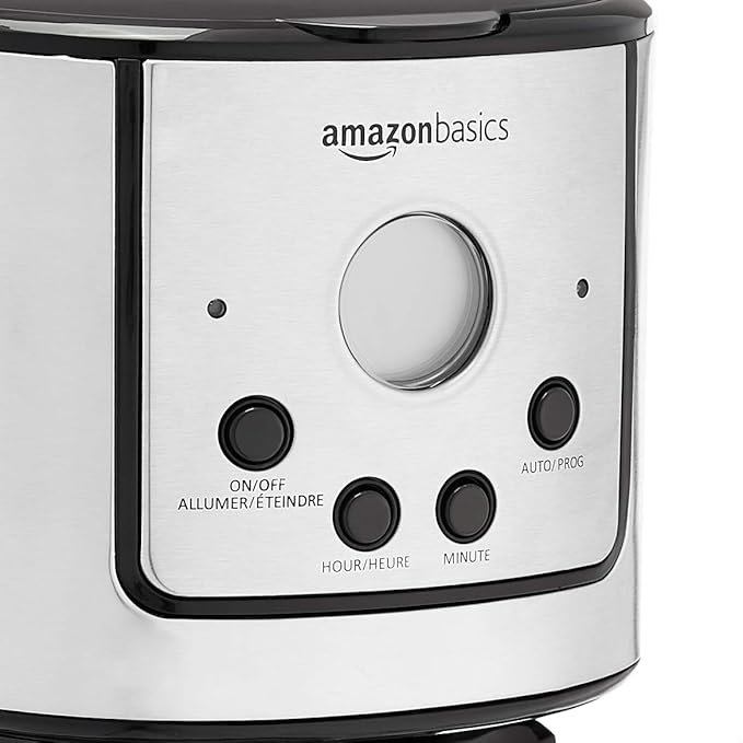 Amazon Basics Programmable Coffeemaker with Carafe and Reusable Filter Stainless Steel 12 Cups Black