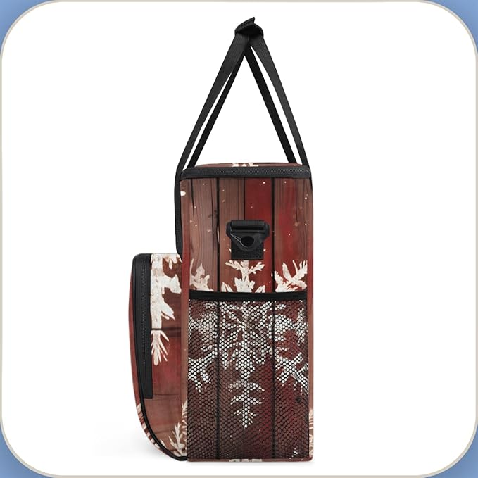 Xmas Snowflakes Coffee Maker Carrying Bag Retro Snowflakes Travel Storage Bag Compatible with K-Mini or K-Mini Plus Single Serve Coffee Brewer Carrying Case with Multiple Pockets &amp Shoulder Stra