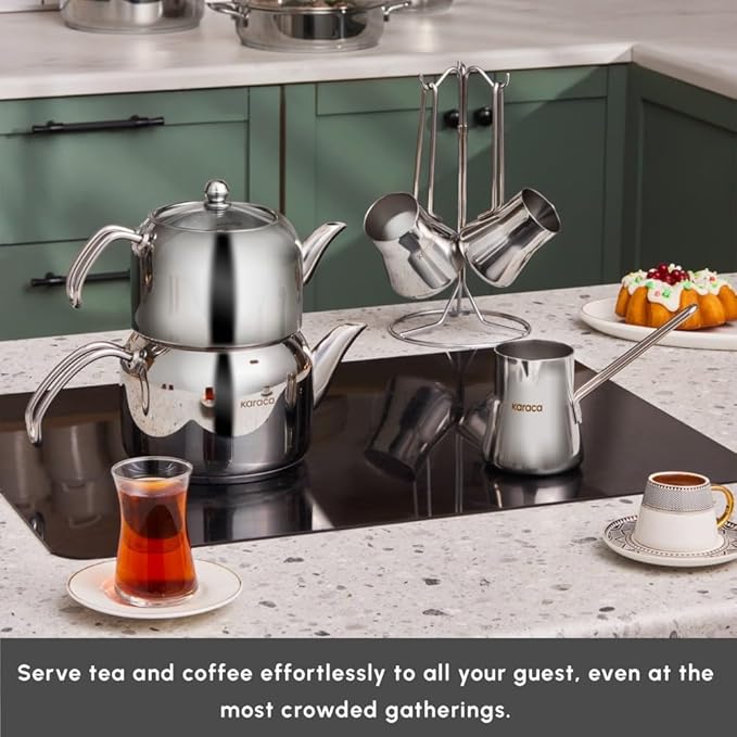 Karaca Belgrade 15 Piece Stainless Steel Wedding Set Pan Set Teapot Cooking Pot Set