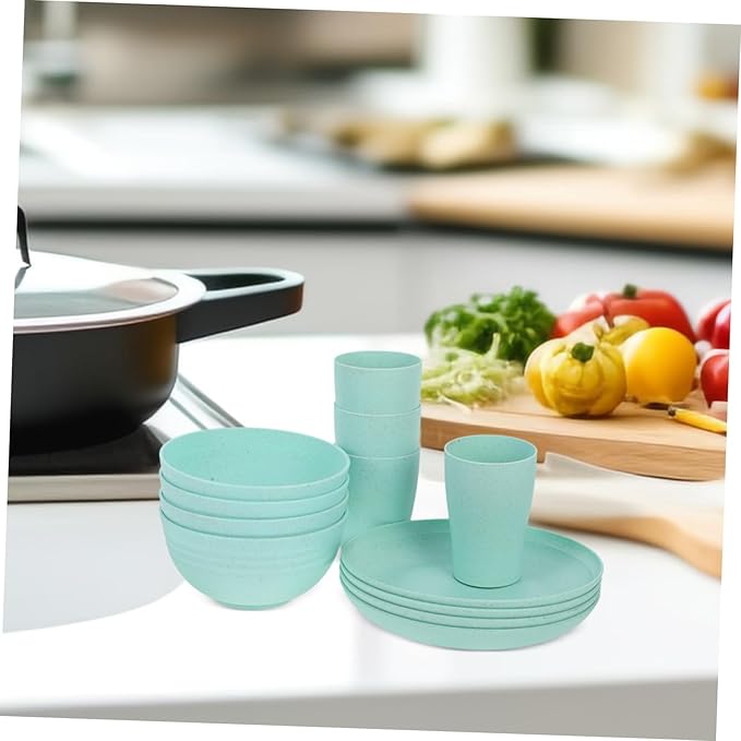 Alipis 12pcs Straw Dinnerware Set Unbreakable Plates Bowls and Cups Microwave Safe for Home Dining Camping and Outdoor Use Versatile and Stylish Design