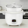 6 Cup Electric Rice Cooker and Food Steamer with Nonstick Ceramic Pot Pop Up Steam Tray White