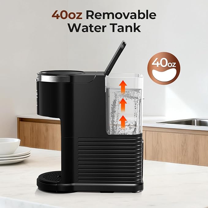 Single Serve Coffee Maker for Ground Coffee6 to 14 Oz Brew Sizes40oz Removable Water TankCompact Portable Coffee Machine for HomeBlack