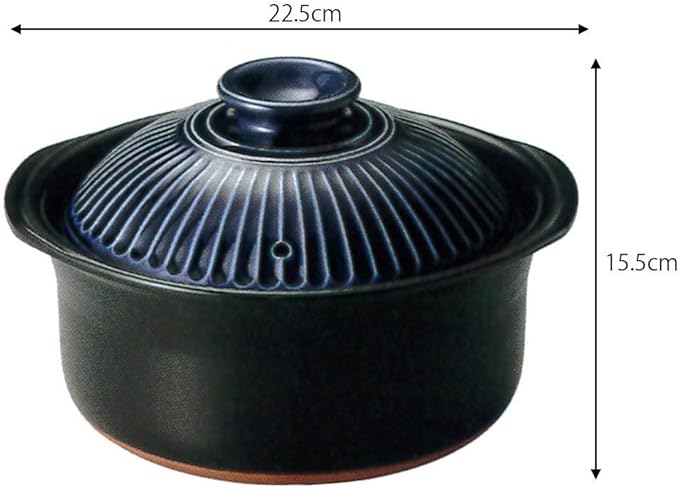 54-96171/2-981152 Rice Pot Blue 3 Cups 8.9 x 6.1 inches (22.5 x 15.5 cm) 1700 cc For Direct Heat Rice Cooking Rice Earthenware