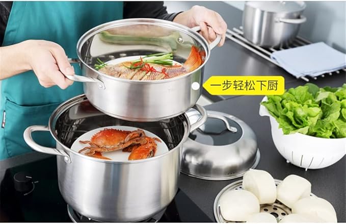 Cookware Set Stainless Steel Household Frying Pan Soup Pot Set Tool Steamer Frying Pan Glass Lid Kitchen Utensils (Color : A Size A (A