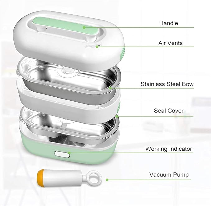 Automatic Cooking Electric Lunch BoxPortable Cooking Steam Lunch Box 1.2L Food Grade Mini Rice Cooker with 2 Stainless Steel Containers Suitable for Office and School 110V 350WPink (Green)