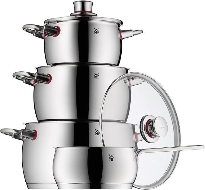 WMF Cookware Set 4-Pieces Quality One Vapor Hole Glass Lid Cromargan® Stainless Steel Brushed Suitable for All Stove Tops Including Induction Dishwasher-Safe