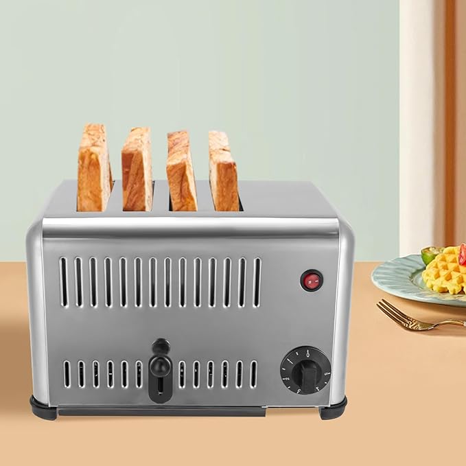 4 Slices Commercial Toaster Bread Baking MachineTiming Pop-Up Electric Toaster Breakfast Bread Making Tool w/Drawer-type Crumb Tray for Home Restaurant