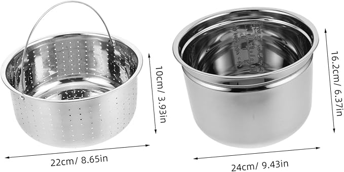 VOSAREA 1set Stainless Steel Inner Pot with Steaming Basket for Electric Pressure Cooker Capacity for Rice Soups Steamed Foods Convenient Draining for Healthier Cooking