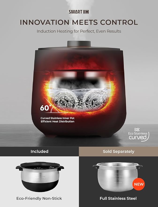 CUCKOO Twin Pressure Rice Cooker 6-Cup Uncooked / 12-Cup Cooked with Induction Heating Technology Silent Pressure System Open Cooking Mode Dynamic Display Eco Inner Pot White (CRP-OHTR0609FW)