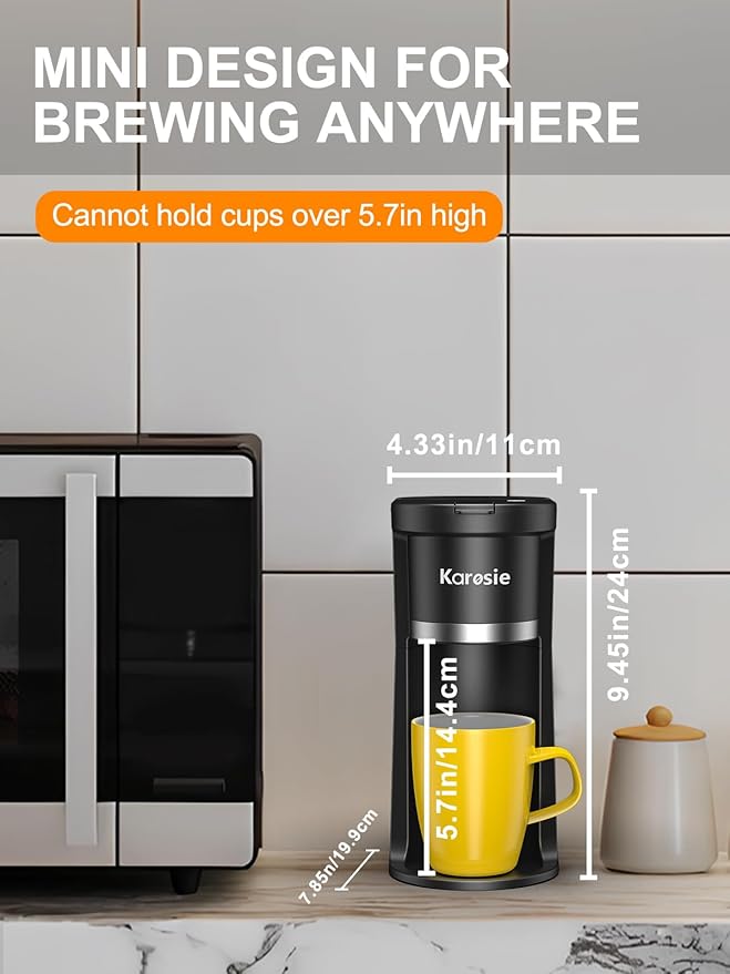 Small Single Serve Coffee Maker Fast Brew for K-Cup &amp Ground Coffee 6-12 Oz Brew Sizes One-Button Single Cup Coffee Maker Coffee Machine with Descaling Reminder
