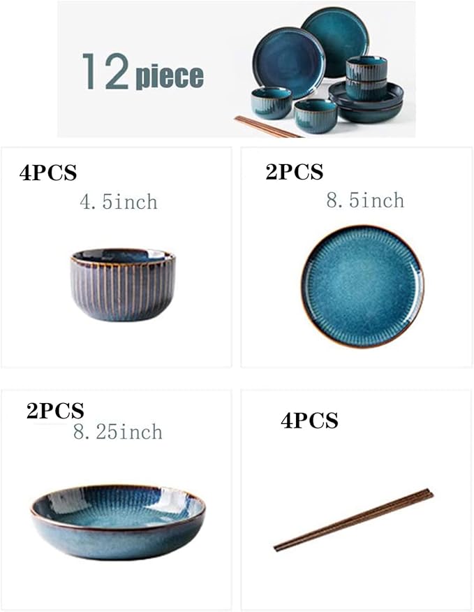 Dinnerware Set Ceramic Dinner Plate Sets Modern Creativity Blue Porcelain Dinner Sets Glaze Stoneware Tableware Set 12 Piece Dinnerware Set Service For 4 People