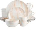 16 Piece Porcelain Marble Dinnerware Set in Red and Orange – Service for 4 Dishwasher &amp Microwave Safe (Orange)